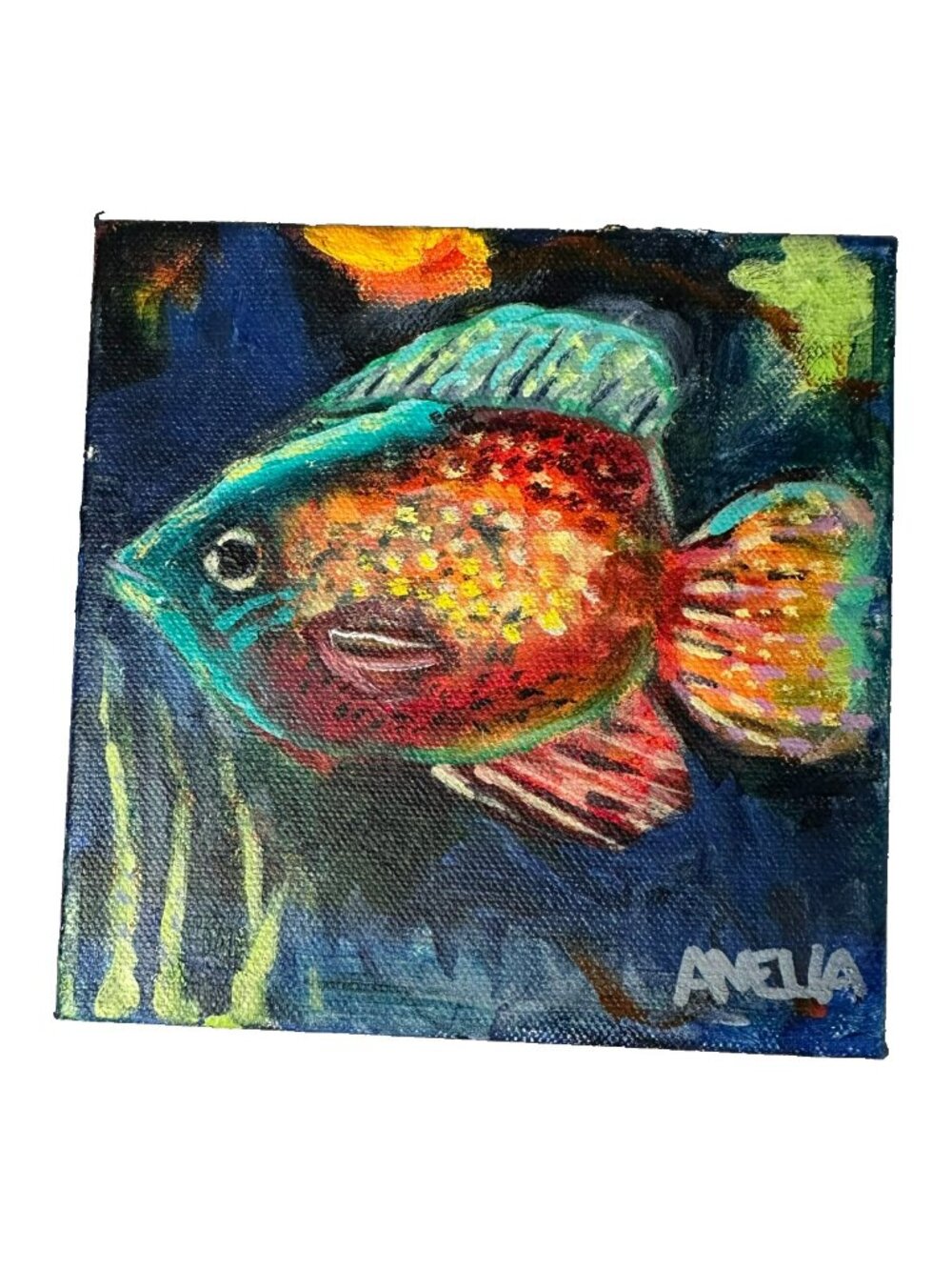 Fish Painting Original Art OOAK Mixed Media Wall Decor Whimsical Colorful